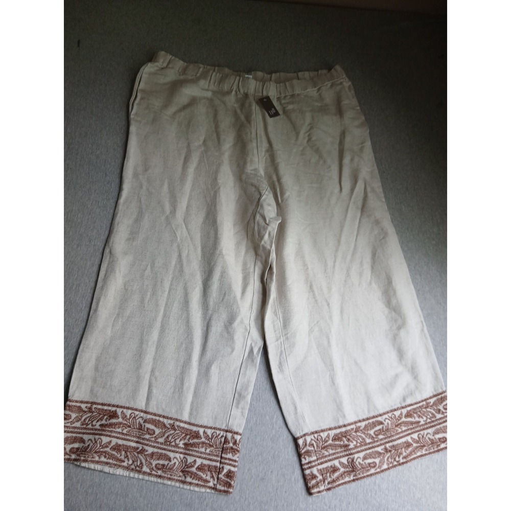 J Jill Pants XL Linen Wide Leg Comfort Pull On Beach Embroidered Cottage Resort
